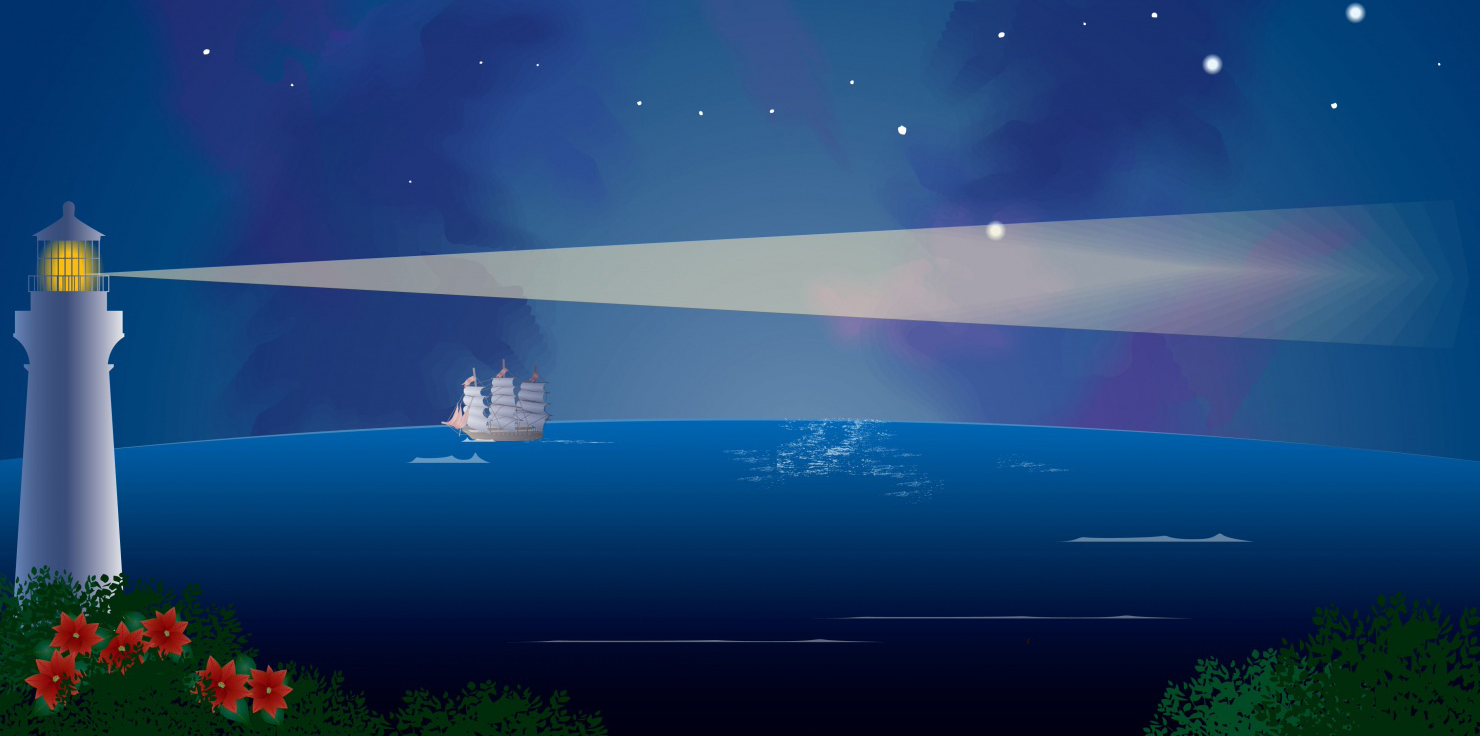 灯台イラスト夜半